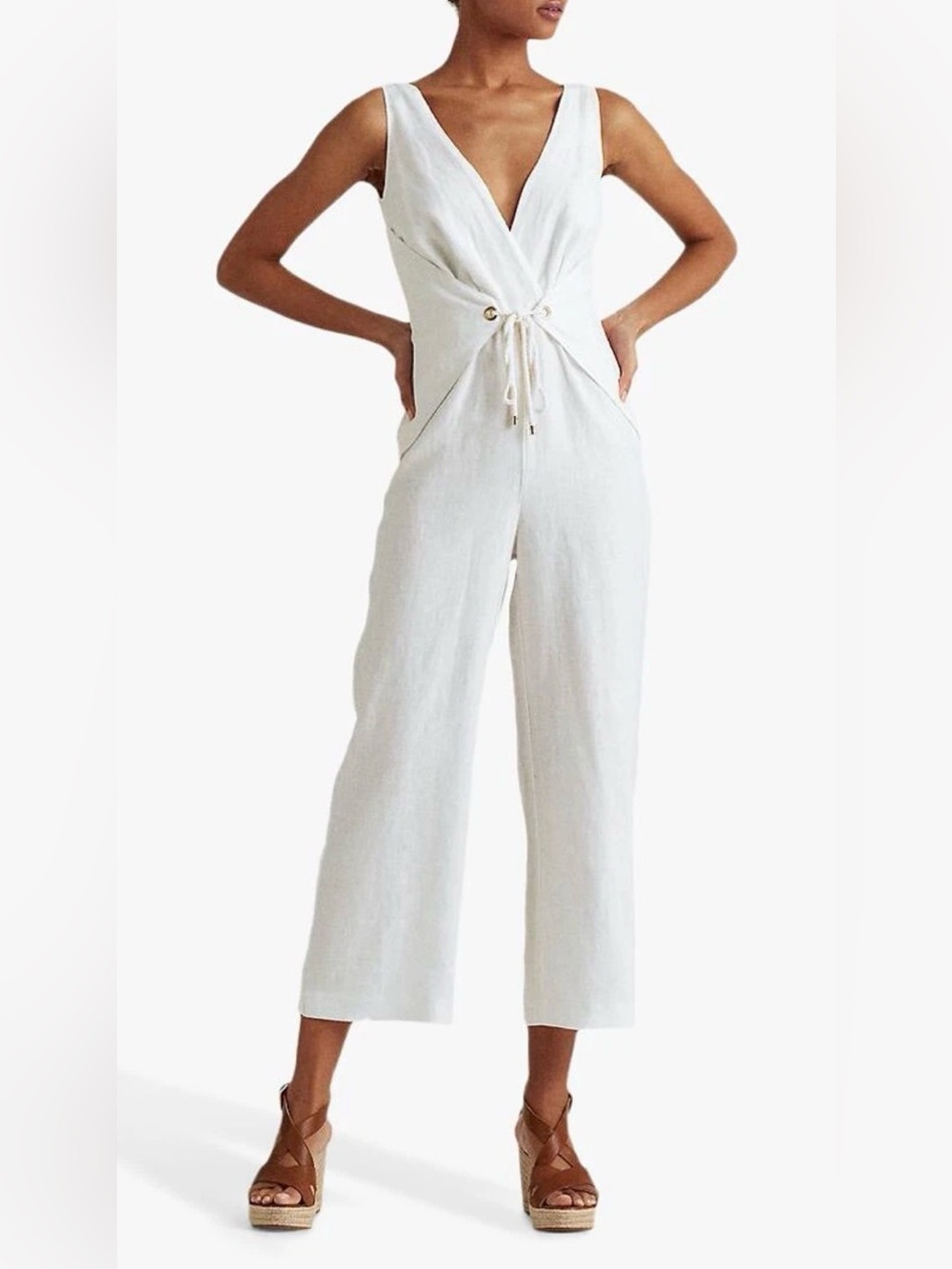 Lauren Ralph Lauren NWT100% Linen White Tie Waist Kendryx (missing rope/tie)